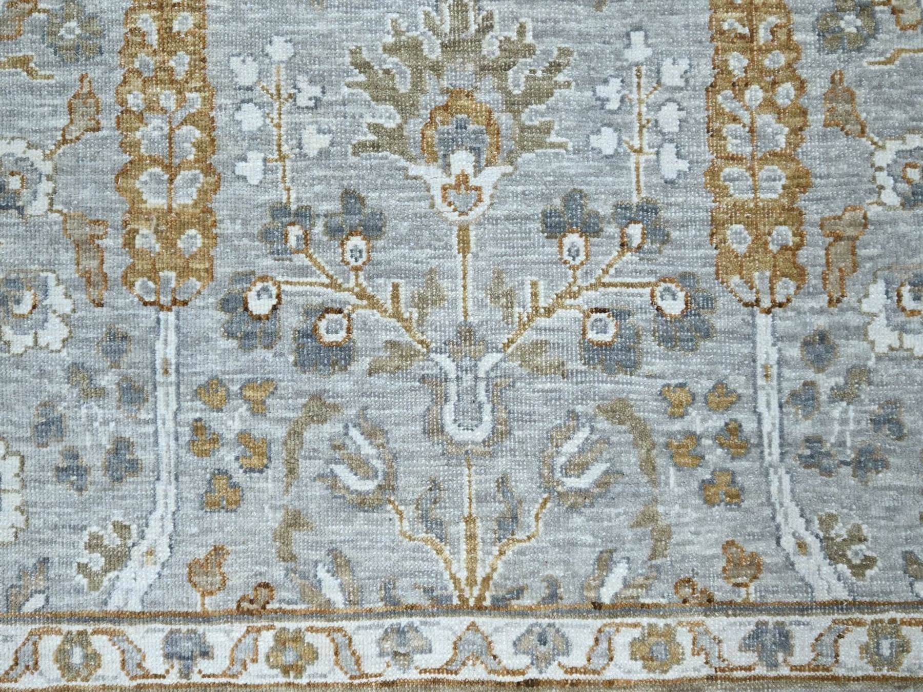 9'2"x12' Spanish Gray, Hand Knotted, 200 KPSI, Meditation Tree of Life Design, Tone on Tone, Zero Pile, 100% Wool, Densely Woven, Oriental Rug HR76996 - Image 8