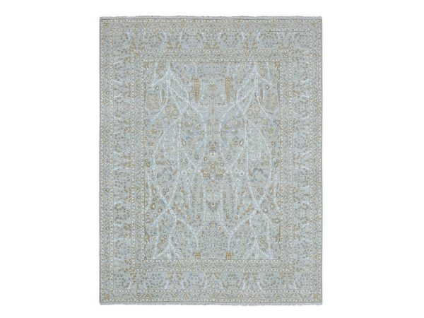 8'2"x10'3" Spanish Gray, Hand Knotted, 200 KPSI, Meditation Tree of Life Design, Tone on Tone, Zero Pile, 100% Wool, Densely Woven, Oriental Rug HR76997