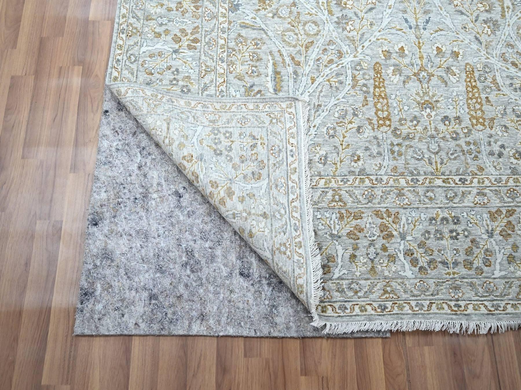 6'1"x9'1" Spanish Gray, 200 KPSI, Meditation Tree of Life Design, Tone on Tone, Zero Pile, 100% Wool, Densely Woven, Hand Knotted, Oriental Rug HR76998 - Image 4