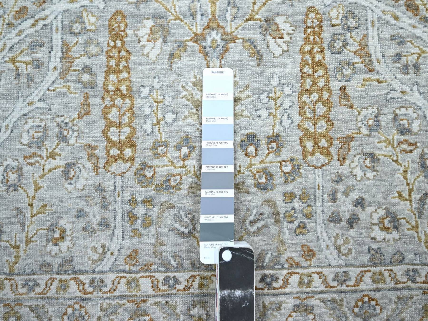 6'1"x9'1" Spanish Gray, 200 KPSI, Meditation Tree of Life Design, Tone on Tone, Zero Pile, 100% Wool, Densely Woven, Hand Knotted, Oriental Rug HR76998 - Image 7