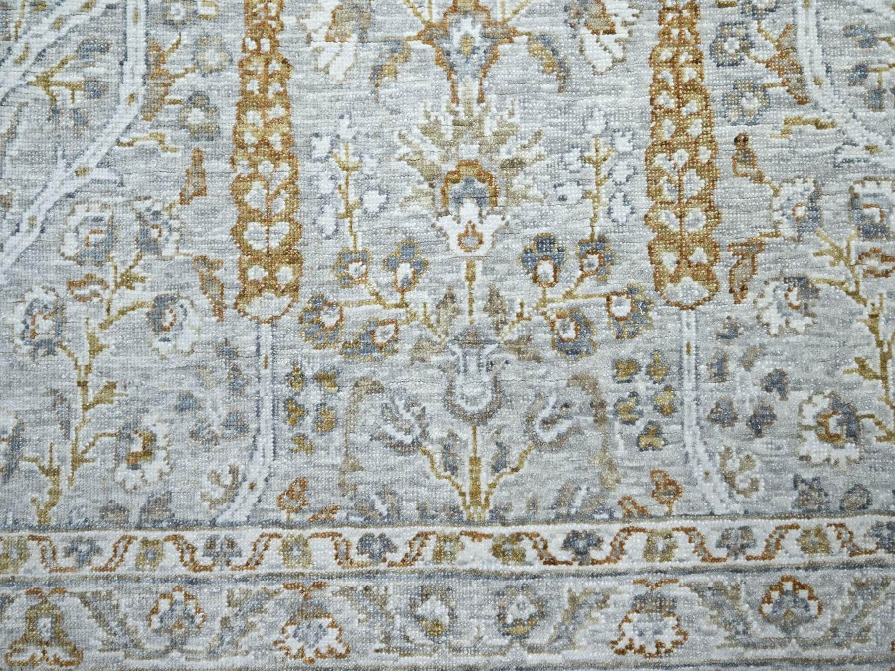 6'1"x9'1" Spanish Gray, 200 KPSI, Meditation Tree of Life Design, Tone on Tone, Zero Pile, 100% Wool, Densely Woven, Hand Knotted, Oriental Rug HR76998 - Image 8