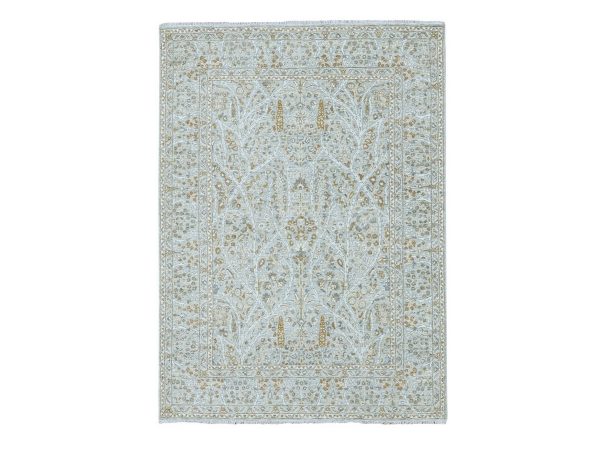 5'2"x7'1" Spanish Gray, 200 KPSI, Meditation Tree of Life Design, Tone on Tone, Zero Pile, Hand Knotted, 100% Wool, Densely Woven, Oriental Rug HR76999