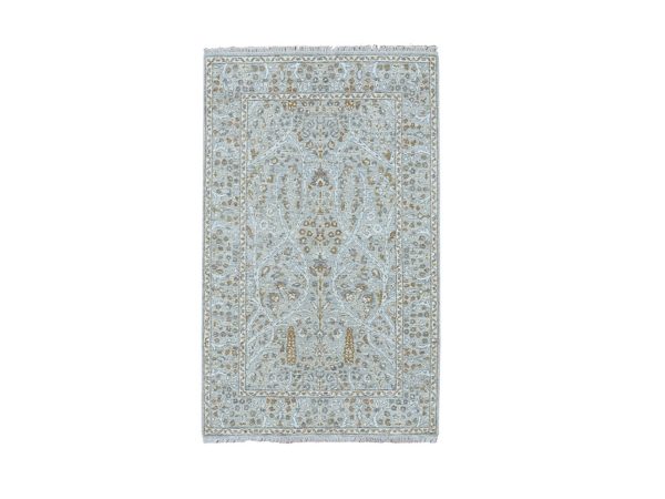3'1"x5' Spanish Gray, 200 KPSI, Meditation Tree of Life Design, Hand Knotted, Tone on Tone, Zero Pile, 100% Wool, Densely Woven, Oriental Rug HR77001