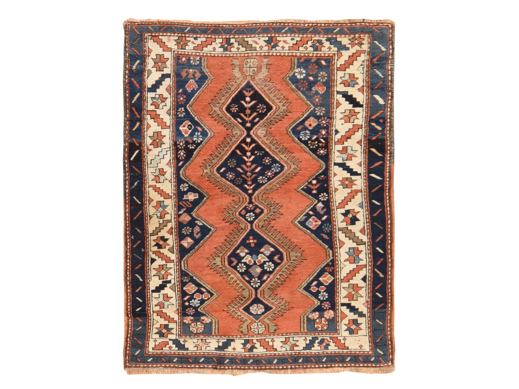 3'8"x4'10" Tangerine Orange, Antique Caucasian Kazak with Serrated Medallions, Excellent Condition, Full Pile, Hand Knotted, Pure Wool, Oriental Rug HR78614