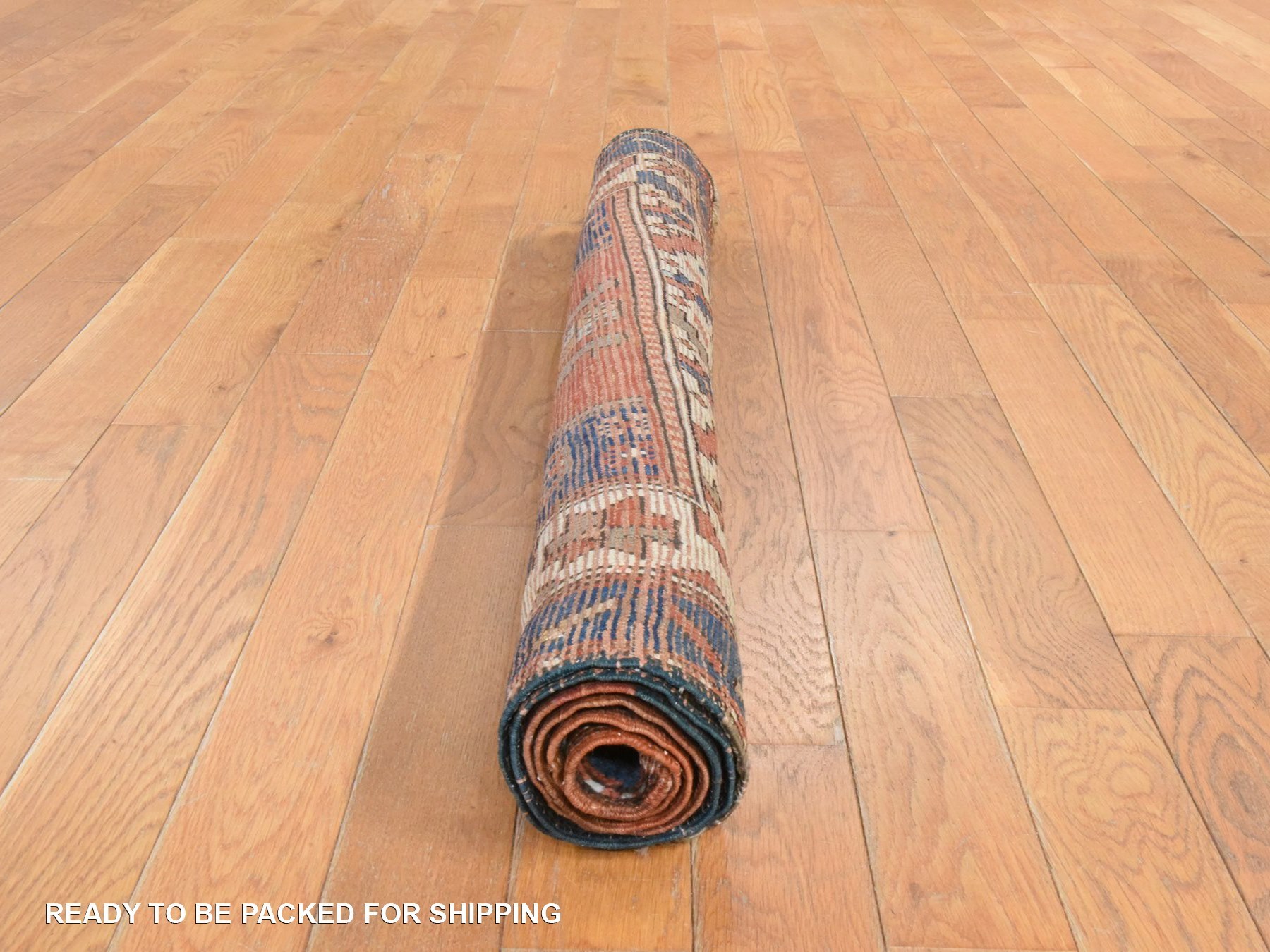 3'8"x4'10" Tangerine Orange, Antique Caucasian Kazak with Serrated Medallions, Excellent Condition, Full Pile, Hand Knotted, Pure Wool, Oriental Rug HR78614 - Image 8