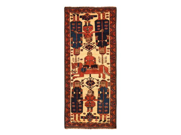 4'1"x9'7" Ivory, Vintage Persian Shiraz, Pictorial, Hand Knotted, Excellent Condition, Organic Wool, Wide Runner, Oriental Rug HR78619