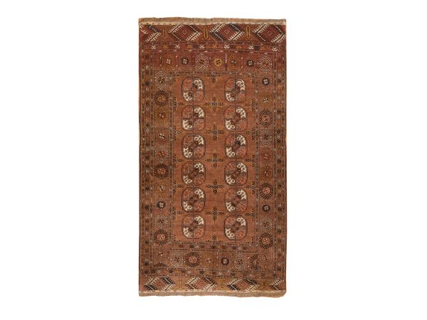 3'9"x6'9" Chocolate Brown, Vintage Afghan Ersari with Elephant Feet Design, Bokara, Hand Knotted, Organic Wool, Oriental Rug HR78622