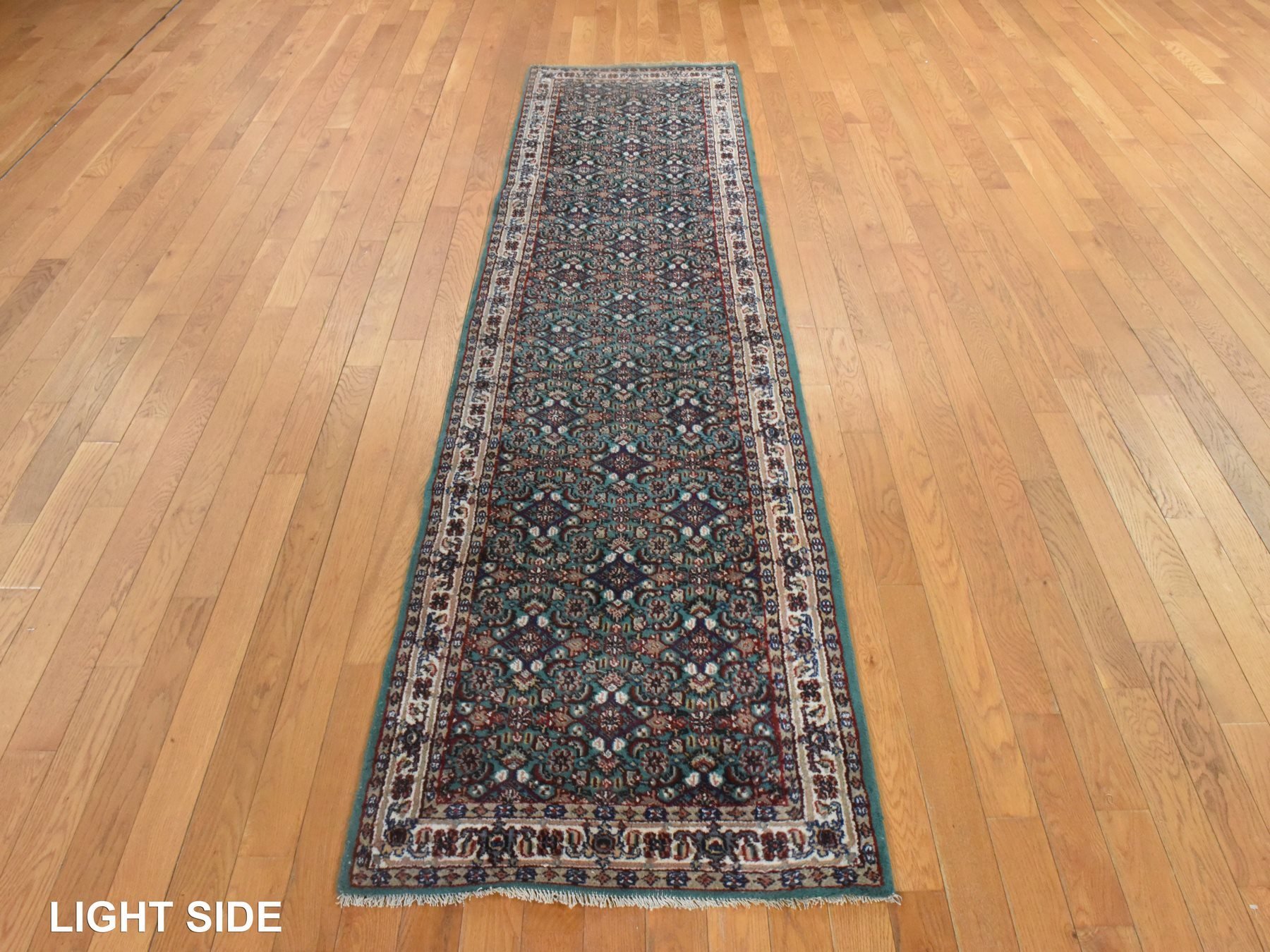 2'5"x9'6" Forest Green, Vintage Indo Bijar Herat with All Over Design, Very Good Condition, Clean, Sides and Ends Professionally Secured, Hand Knotted, Natural Wool, Narrow Runner, Fine Oriental Rug HR78625 - Image 3