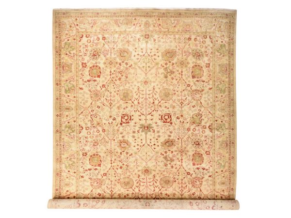 12'x19'1" Chiffon White, Vintage Agra, Extra Large with Vase Tabriz Design, Vegetable Dyes, Hand Knotted, Clean, Very Good Condition, Organic Wool, Oversized, XL, Oriental Rug HR78626