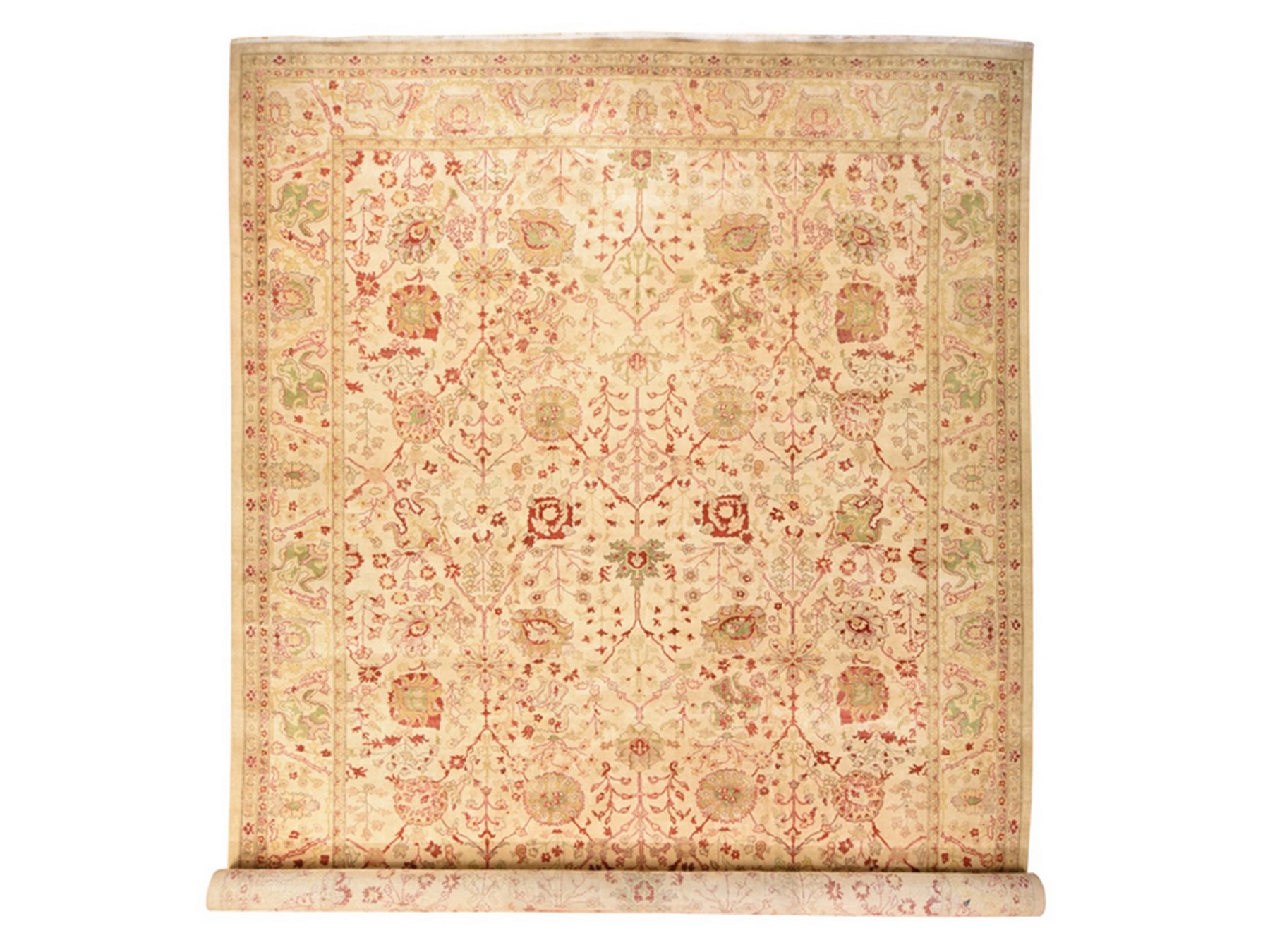12'x19'1" Chiffon White, Vintage Agra, Extra Large with Vase Tabriz Design, Vegetable Dyes, Hand Knotted, Clean, Very Good Condition, Organic Wool, Oversized, XL, Oriental Rug HR78626