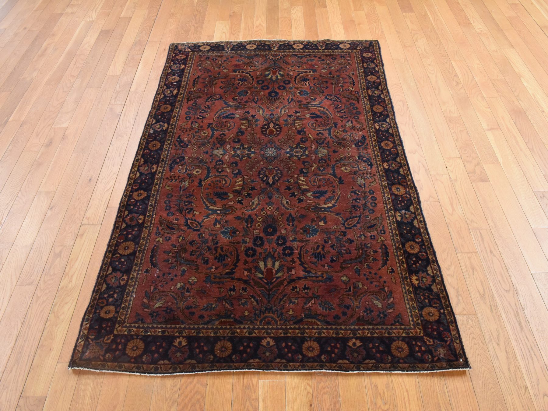 4'3"x6'4" Caramel Brown, Antique Persian Sarouk, Excellent Condition, Full Pile and Soft, Hand Knotted, 100% Wool, Oriental Rug HR78633 - Image 2