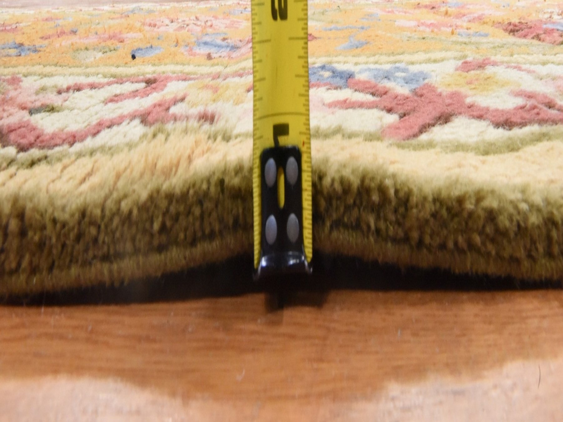 4'4"x17'4" Golden Yellow, Arts and Crafts European Design, Spanish, 100% Wool, Hand Knotted, XL, Wide Runner, Oriental Rug HR78639 - Image 7