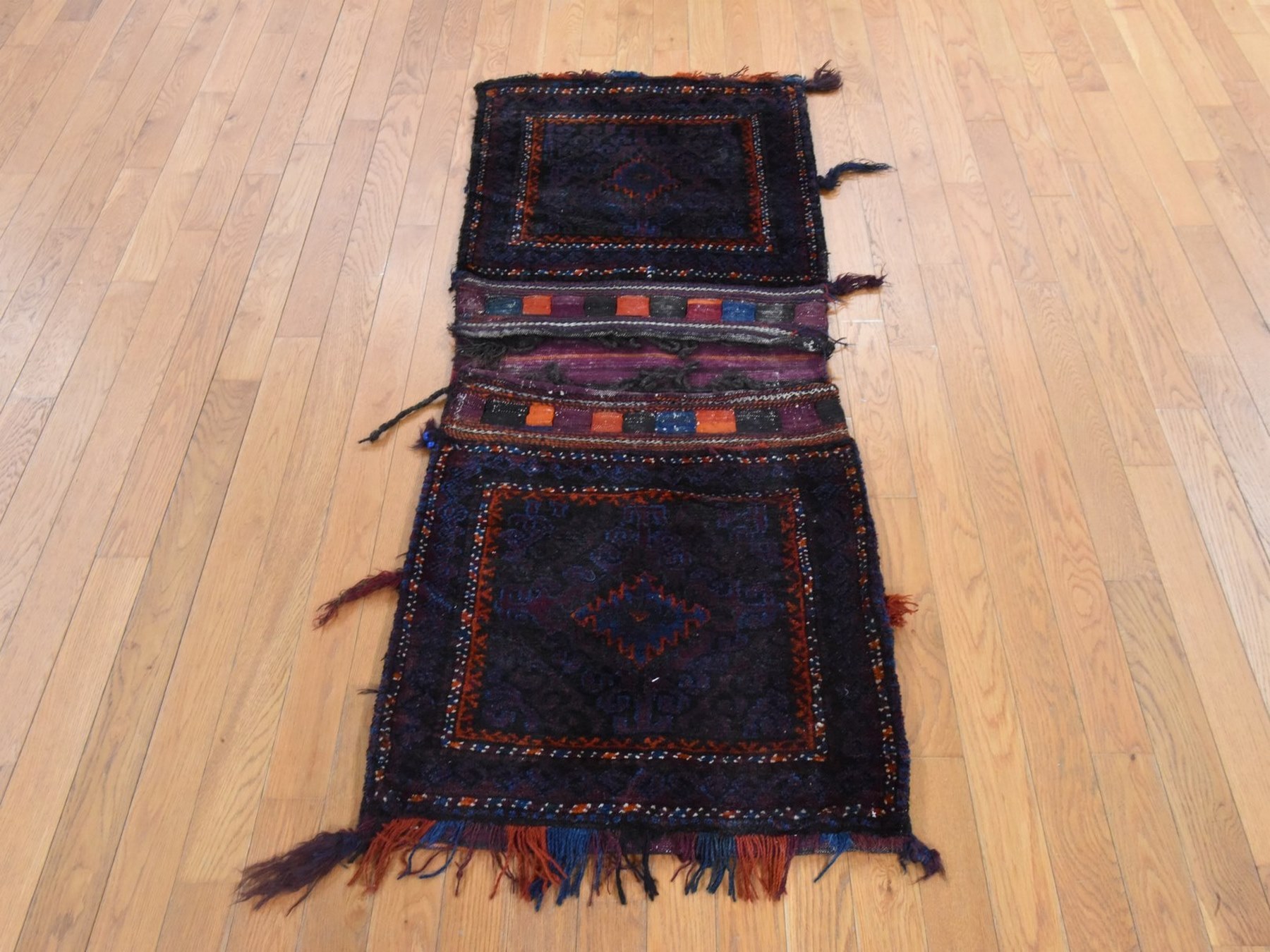 2'3"x5'4" Wine Red, Antique Baluch Saddle Bag, Hand Knotted, 100% Wool, Short & Narrow Runner, Oriental Rug HR78643 - Image 2
