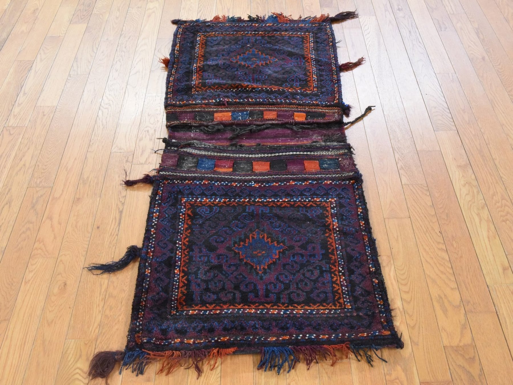 2'3"x5'4" Wine Red, Antique Baluch Saddle Bag, Hand Knotted, 100% Wool, Short & Narrow Runner, Oriental Rug HR78643 - Image 3
