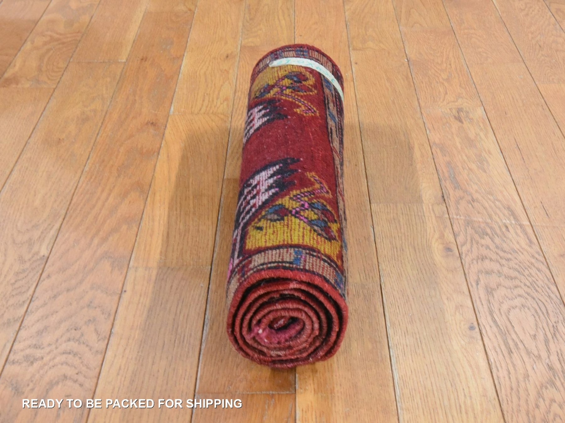 1'8"x3'7" Crimson Red, Antique Turkish Oushak, Medallion Design, Hand Knotted, 100% Wool, Mat, Oriental Rug HR78652 - Image 8