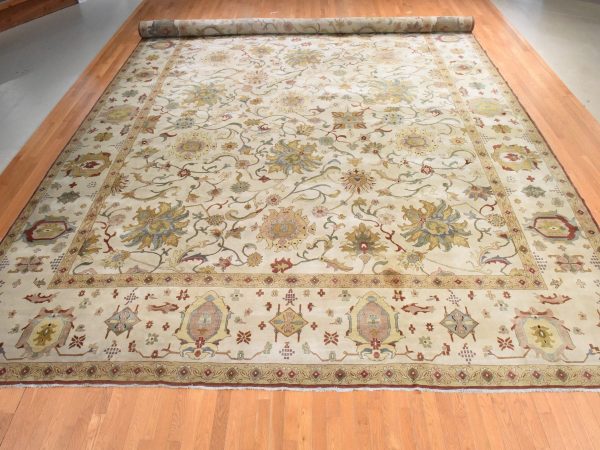 16'7"x27" Ivory, New Egyptian Sultanabad with All Over Floral Pattern, Hand Knotted, Vegetable Dyes, Natural and Fine Wool, XL, Oversized, Mansion Size, Oriental Rug HR78658