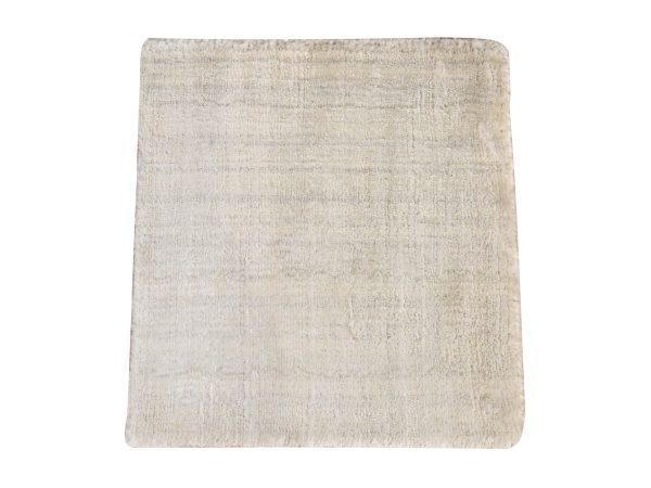 1'x1' Linen White, Hand Loomed, Wool and Bamboo Silk, Textured Pile, Modern Design, Table Top, Oriental Rug HR78662