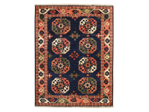 5'1"x6'8" Yale Blue, Afghan Ersari with Elephant Feet Design, Vegetable Dyes, Pure Wool, Hand Knotted, Oriental Rug HR78728