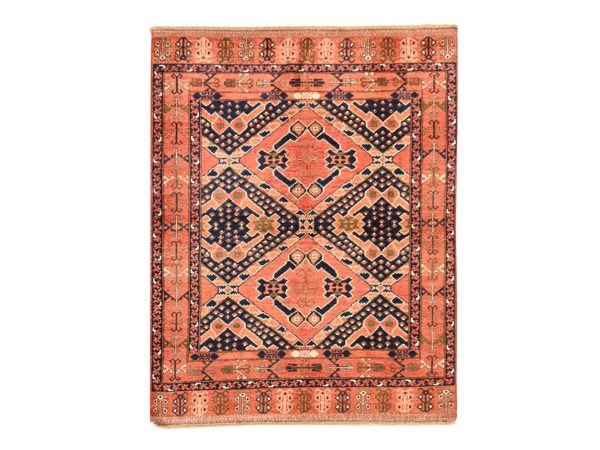 5'3"x6'6" Rust Orange, Afghan Ersari with Geometric Design, Soft and Shiny Ghazni Wool, Hand Knotted, Oriental Rug HR78729