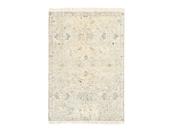 4'x6' Chiffon White, Pure Silk with Textured Wool, Oushak Design, Distressed, Hand Knotted, Oriental Rug HR78731