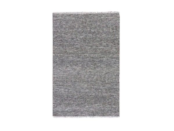 3'1"x5' Pebble and Gainsboro Gray, Modern Grass Design, Tone on Tone, Undyed 100% Wool, Hand Knotted, Oriental Rug HR79604