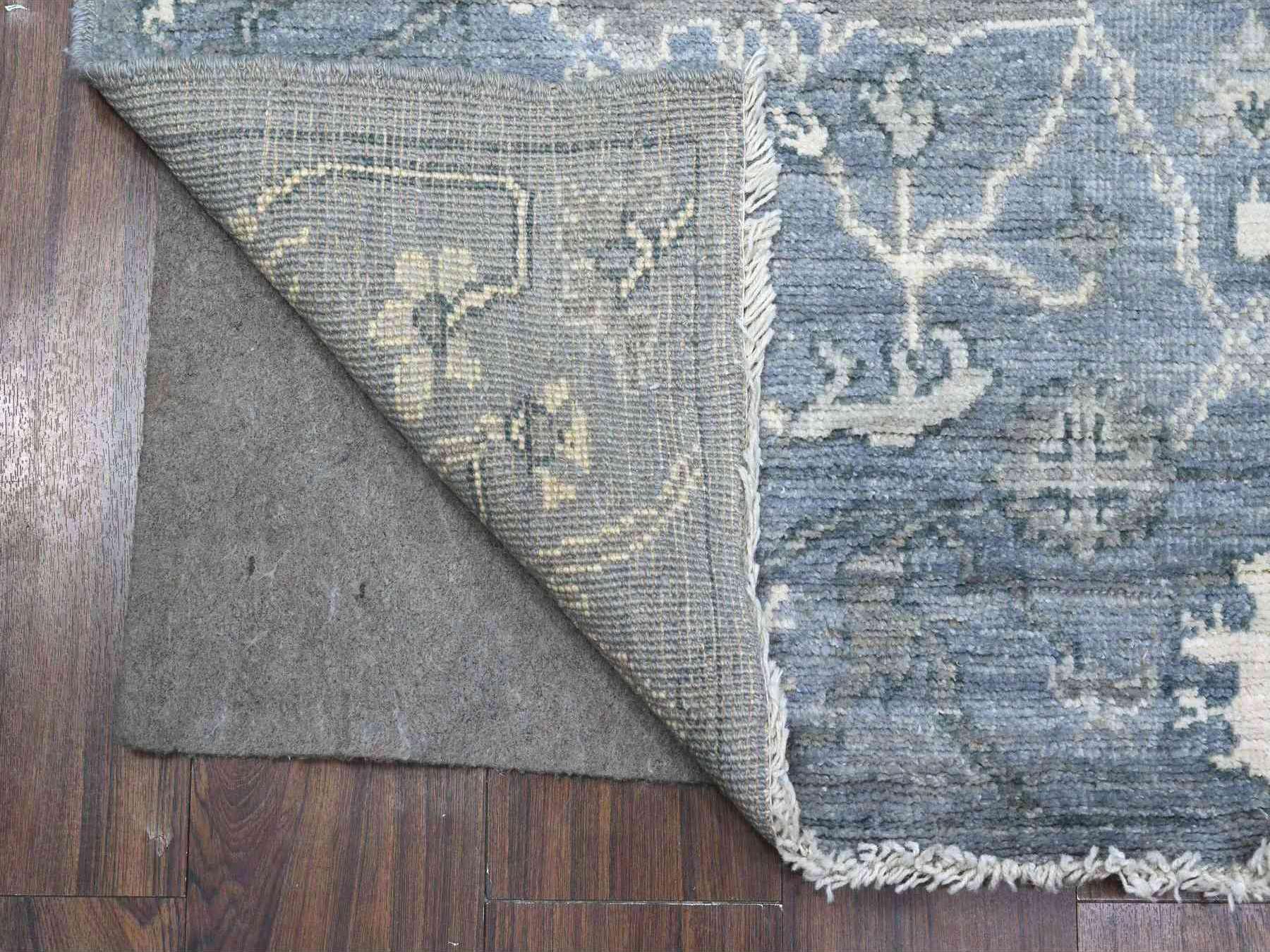 4'1"x11'1" Lava Gray, Wool Weft, Afghan Wide Runner, Hand Knotted, Vegetable Dyes, Angora Oushak, Rural Leaf And Flower All Over Design, Oriental Rug HR89673 - Image 2