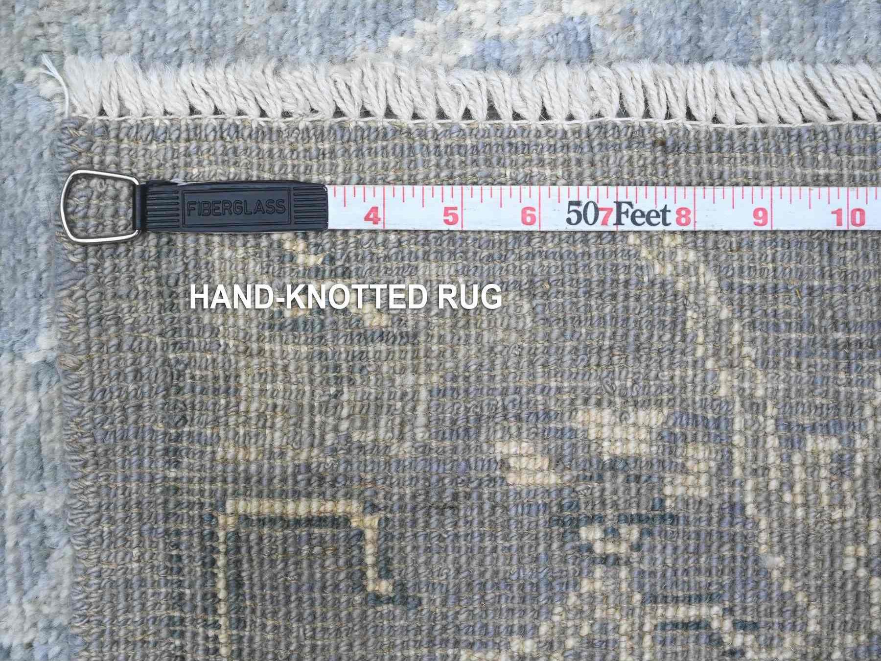 4'1"x11'1" Lava Gray, Wool Weft, Afghan Wide Runner, Hand Knotted, Vegetable Dyes, Angora Oushak, Rural Leaf And Flower All Over Design, Oriental Rug HR89673 - Image 6