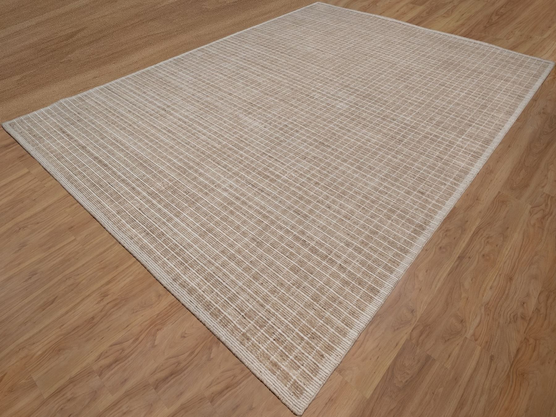 10'2"x14' Sand Brown, Modern Plain Decor Box Design, Soft to Touch, Loomed Knotted, 100% Wool, Oriental Rug HR91698 - Image 3