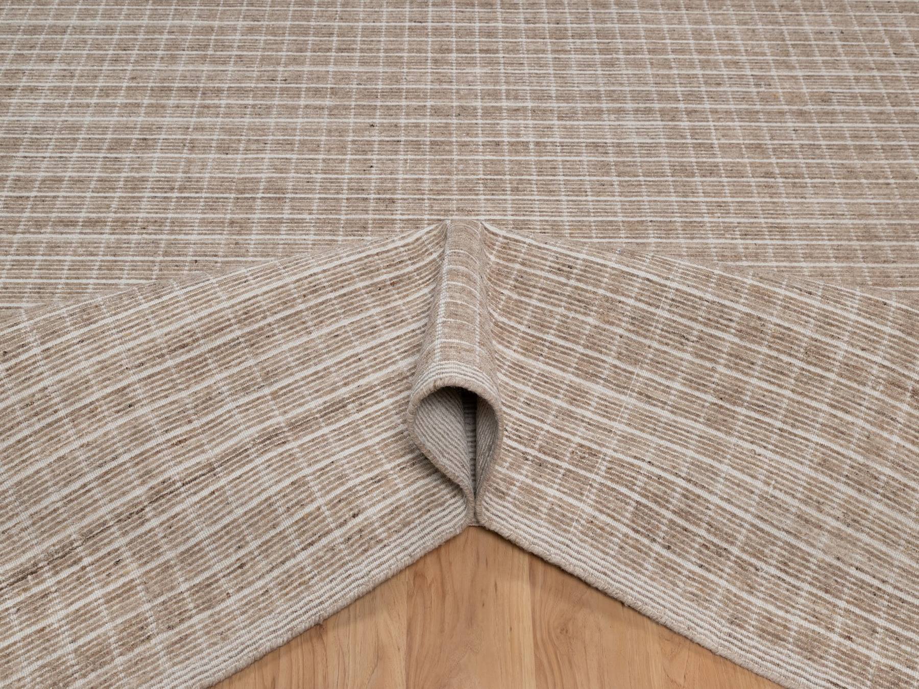 10'2"x14' Sand Brown, Modern Plain Decor Box Design, Soft to Touch, Loomed Knotted, 100% Wool, Oriental Rug HR91698 - Image 5