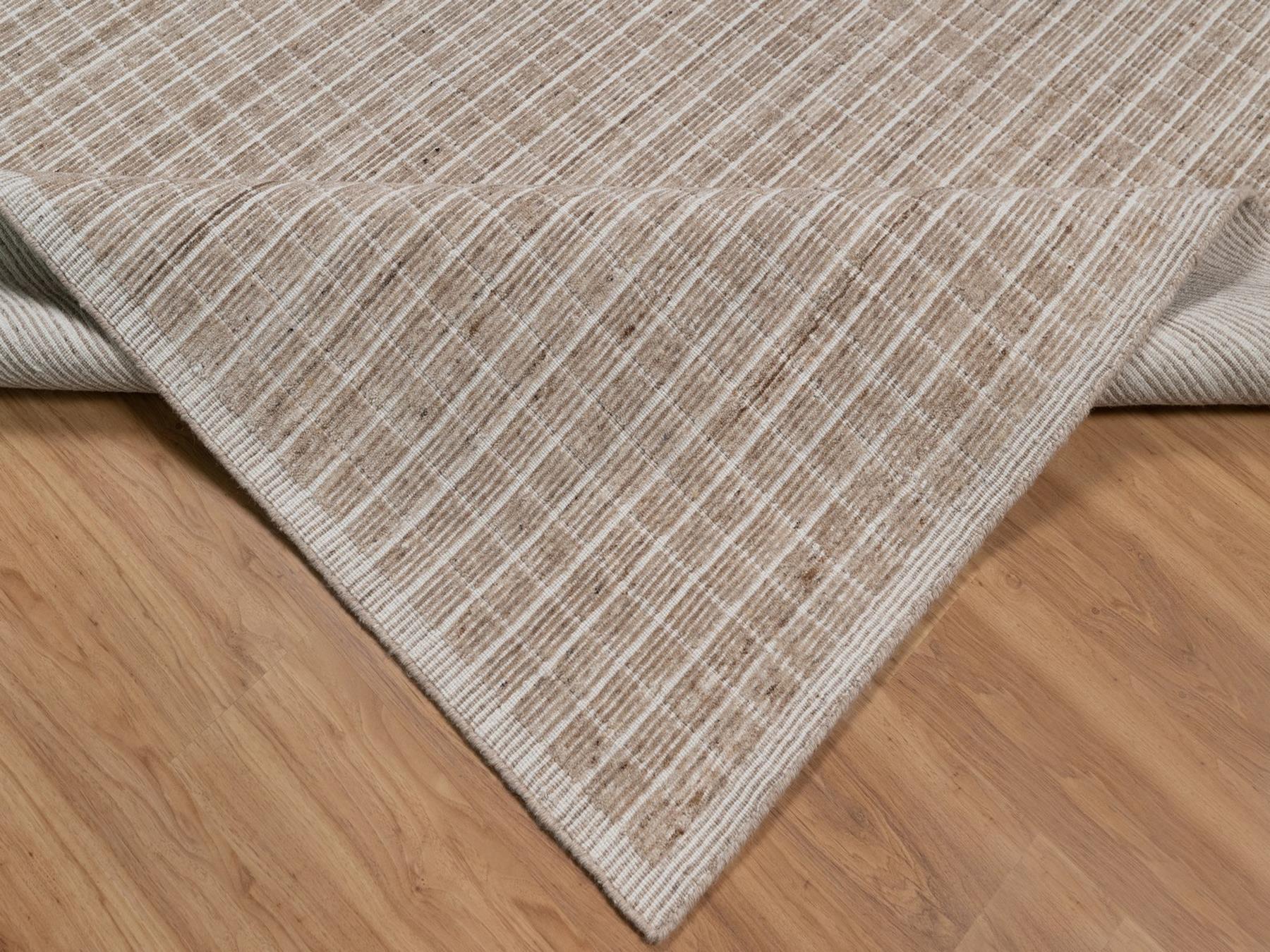 10'2"x14' Sand Brown, Modern Plain Decor Box Design, Soft to Touch, Loomed Knotted, 100% Wool, Oriental Rug HR91698 - Image 6