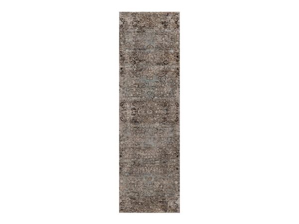 2'6"x8'4" Chocolate Brown, Transitional Persian Influence Erased Flower Design, Silk with Textured Wool, Hand Knotted, Runner, Oriental Rug HR92593