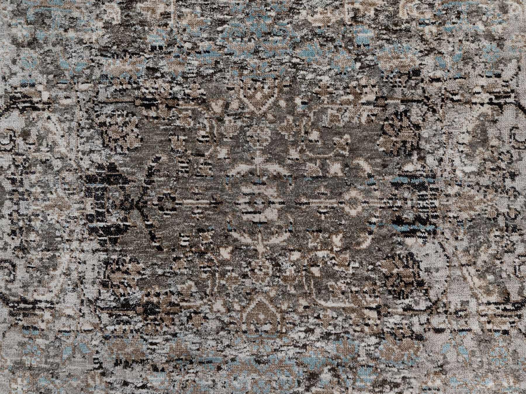 3'x5' Shades of Brown, Hand Knotted, Transitional Persian Influence Erased Flower Design, Silk with Textured Wool, Oriental Rug HR92594 - Image 5