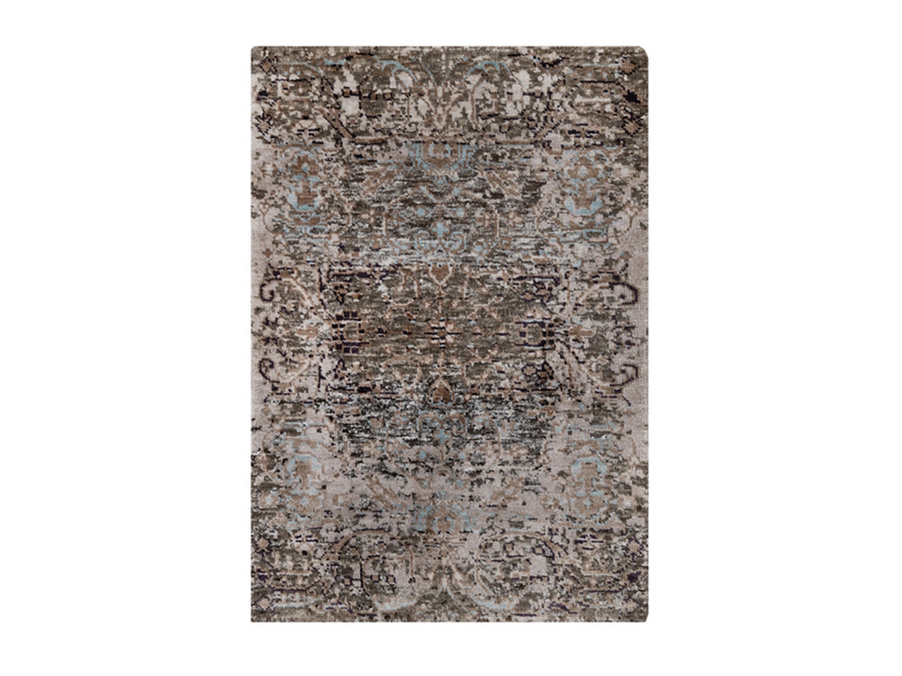 2'1"x3' Shades of Brown, Transitional Persian Influence Erased Flower Design, Silk with Textured Wool, Hand Knotted, Mat, Sample, Oriental Rug HR92595