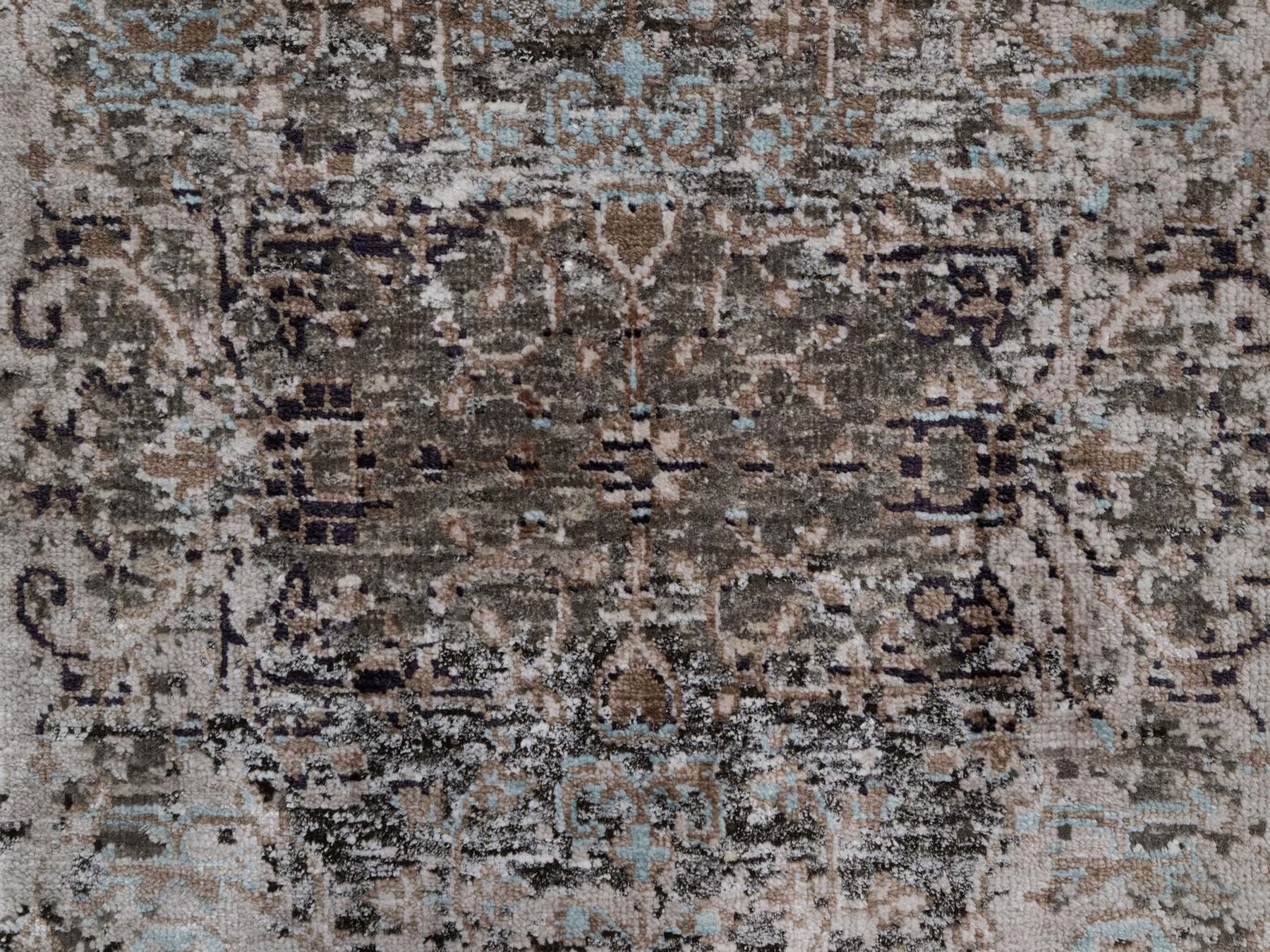 2'1"x3' Shades of Brown, Transitional Persian Influence Erased Flower Design, Silk with Textured Wool, Hand Knotted, Mat, Sample, Oriental Rug HR92595 - Image 5