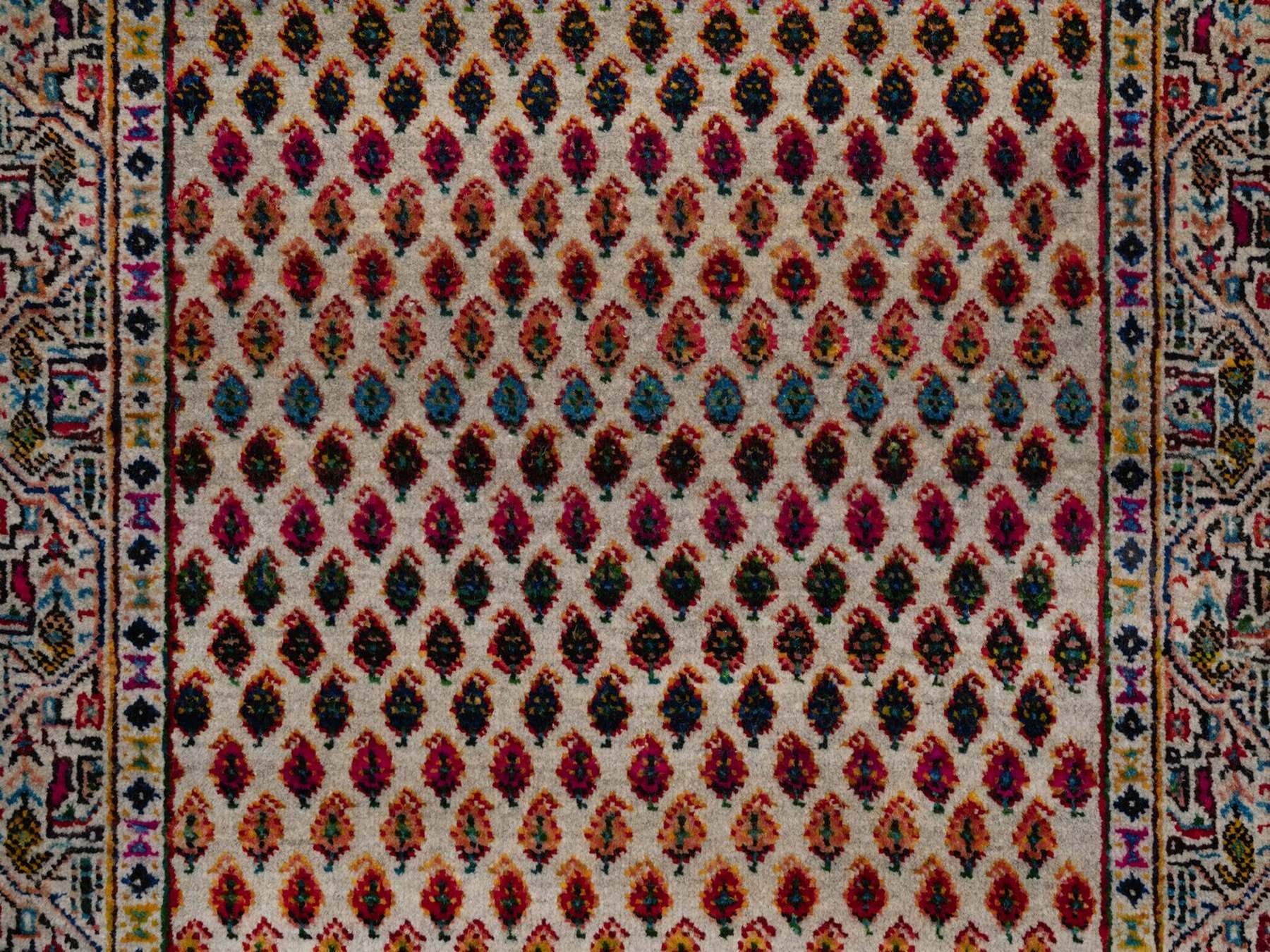3'x5' Colorful, Hand Knotted, Sarouk Mir Inspired with Repetitive Boteh Design, Wool and Sari Silk, Oriental Rug HR92599 - Image 5