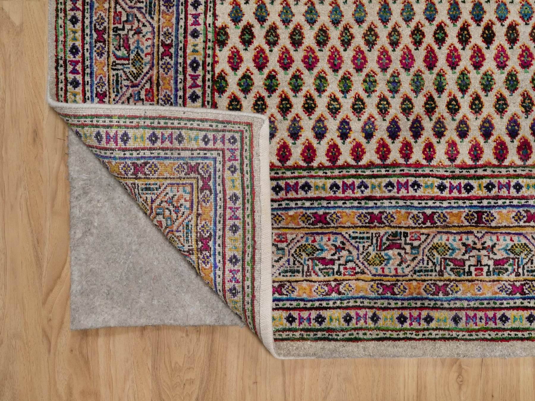 5'x7'1" Colorful, Sarouk Mir Inspired with Repetitive Boteh Design, Hand Knotted, Wool and Sari Silk, Oriental Rug HR92600 - Image 3