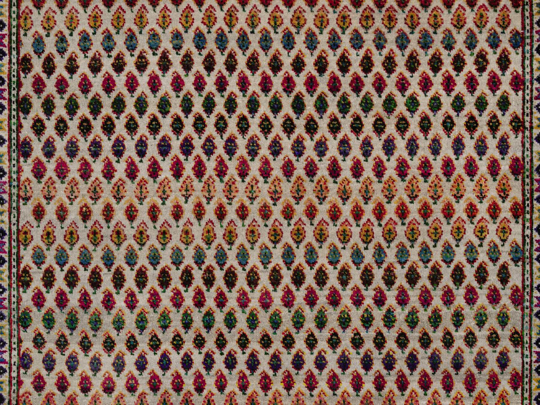 5'x7'1" Colorful, Sarouk Mir Inspired with Repetitive Boteh Design, Hand Knotted, Wool and Sari Silk, Oriental Rug HR92600 - Image 5