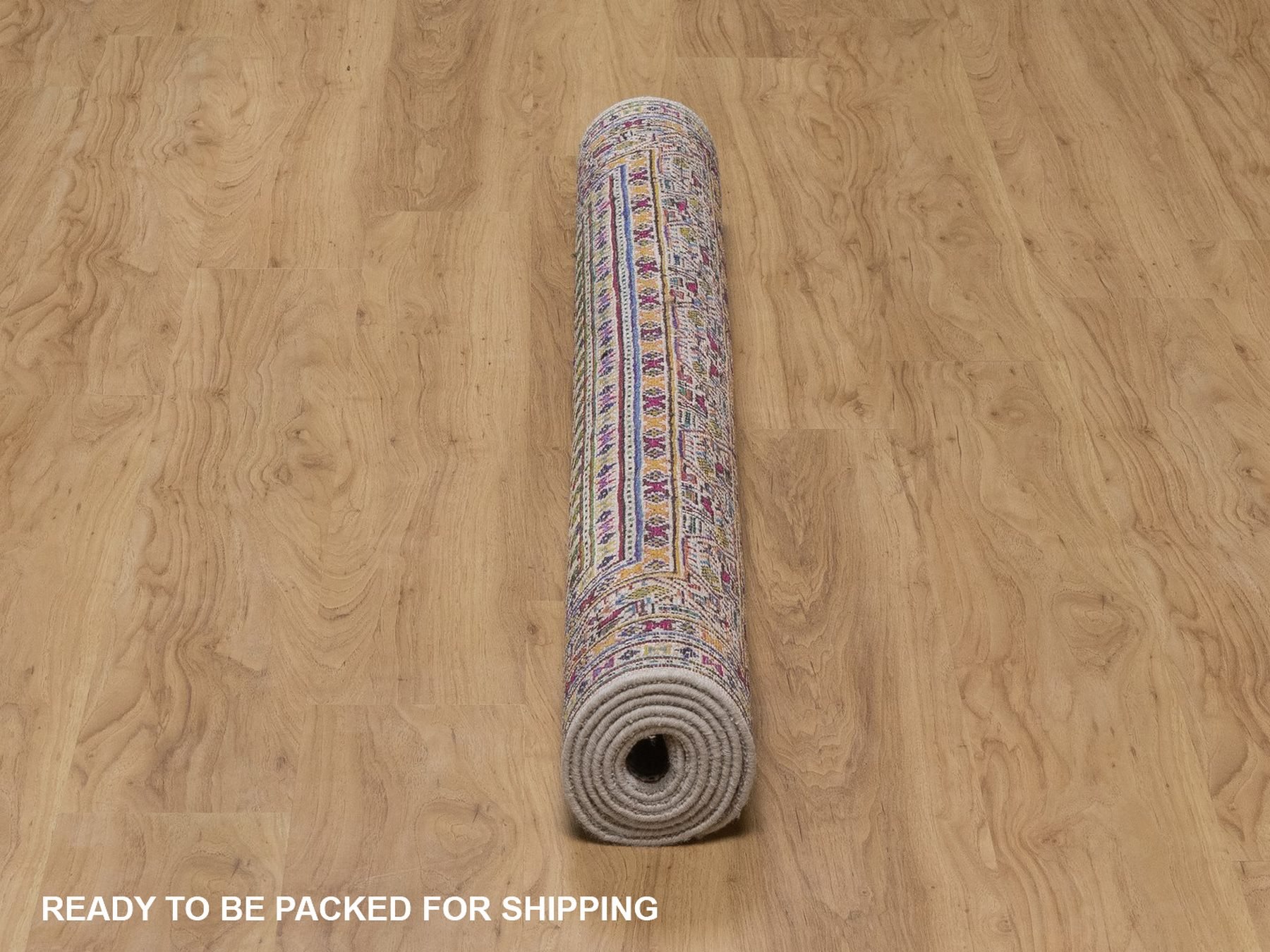 5'x7'1" Colorful, Sarouk Mir Inspired with Repetitive Boteh Design, Hand Knotted, Wool and Sari Silk, Oriental Rug HR92600 - Image 6