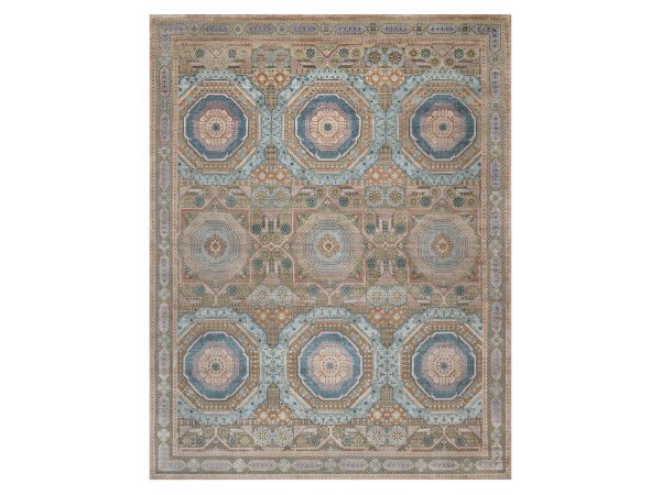 11'8"x15'1" Lark Brown, Mamluk Design with Geometric Medallions, Hand Knotted, Textured Wool and Silk, XL, Oversized, Oriental Rug HR92605
