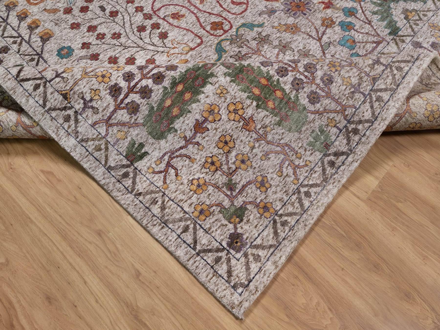 11'7"x18'3" Swan White, Directional Vase Design, Silk with Textured Wool, Hand Knotted, XL, Oversized, Oriental Rug HR92606 - Image 6