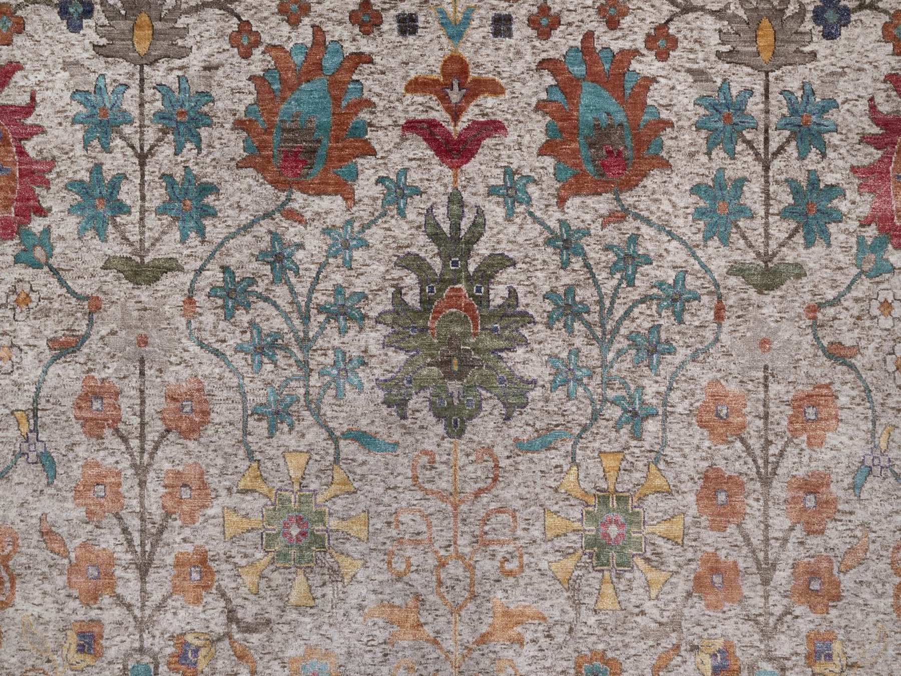 11'7"x18'3" Swan White, Directional Vase Design, Silk with Textured Wool, Hand Knotted, XL, Oversized, Oriental Rug HR92606 - Image 8
