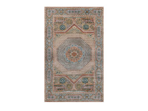 3'2"x5'1" Lark Brown, Mamluk Design with Geometric Medallion, Hand Knotted, Textured Wool and Silk, Oriental Rug HR92610