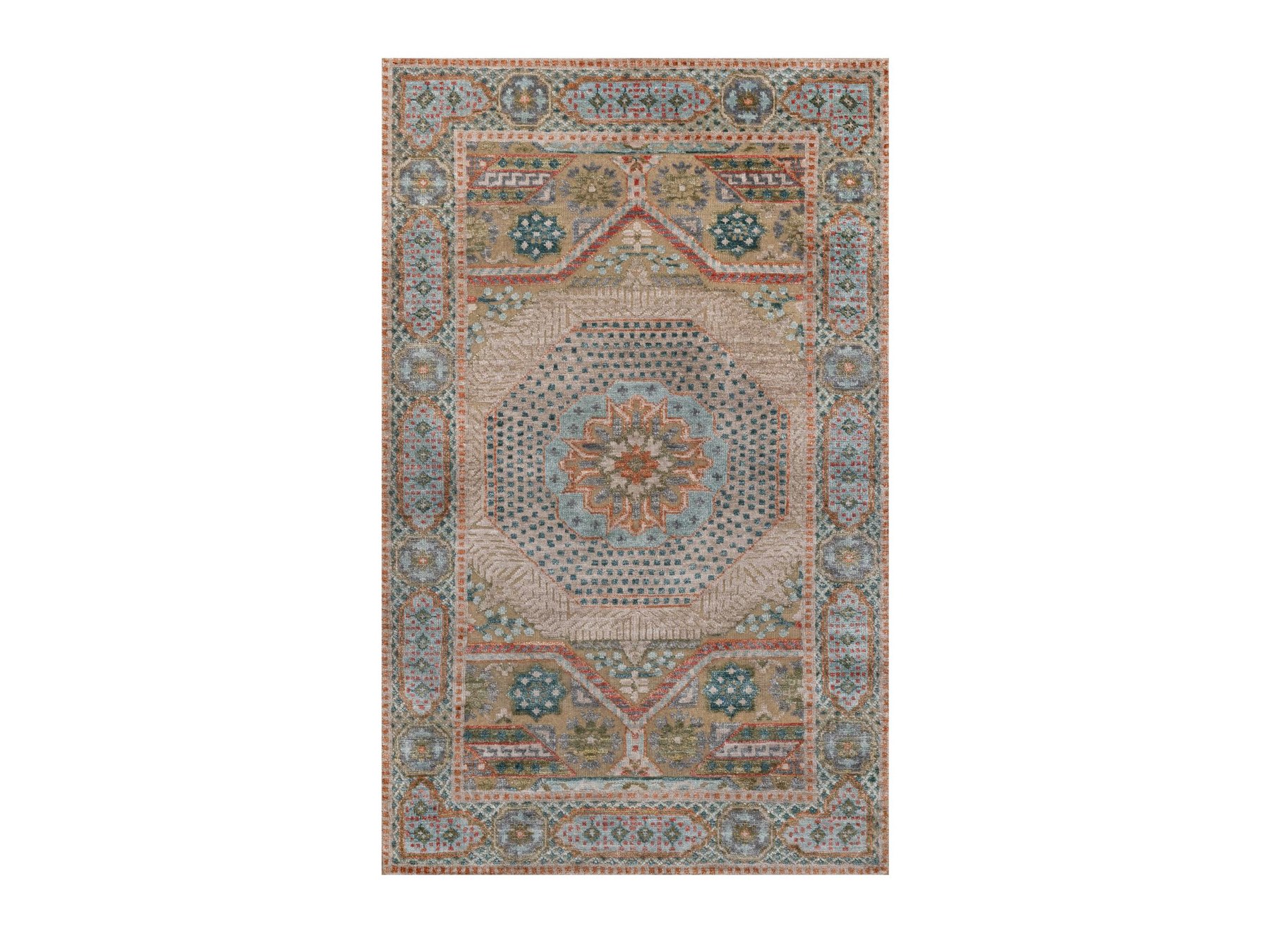 3'2"x5'1" Lark Brown, Mamluk Design with Geometric Medallion, Hand Knotted, Textured Wool and Silk, Oriental Rug HR92610