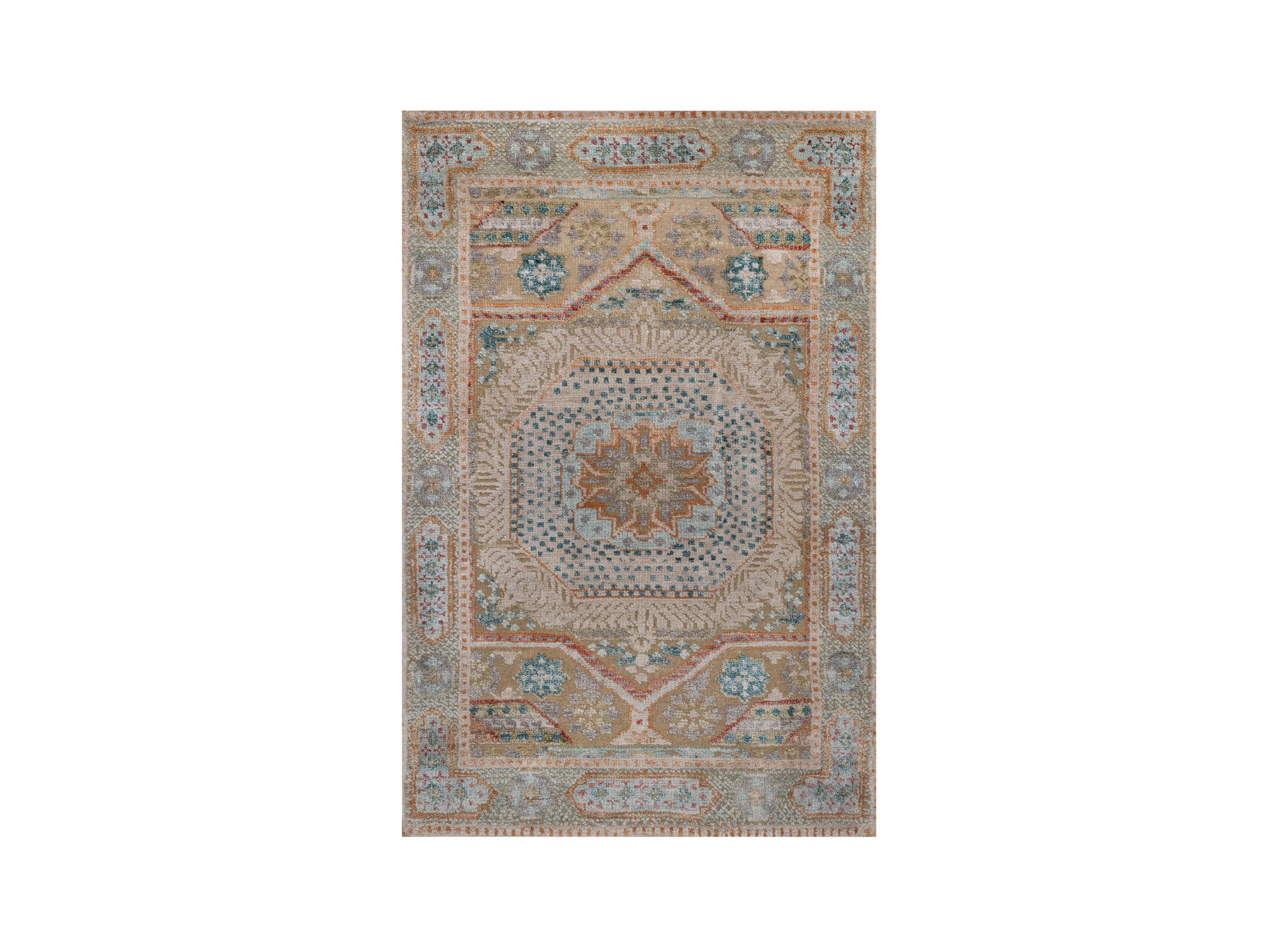2'x3' Lark Brown, Mamluk Design with Star Medallion, Textured Wool and Silk, Hand Knotted, Sample, Mat, Oriental Rug HR92611