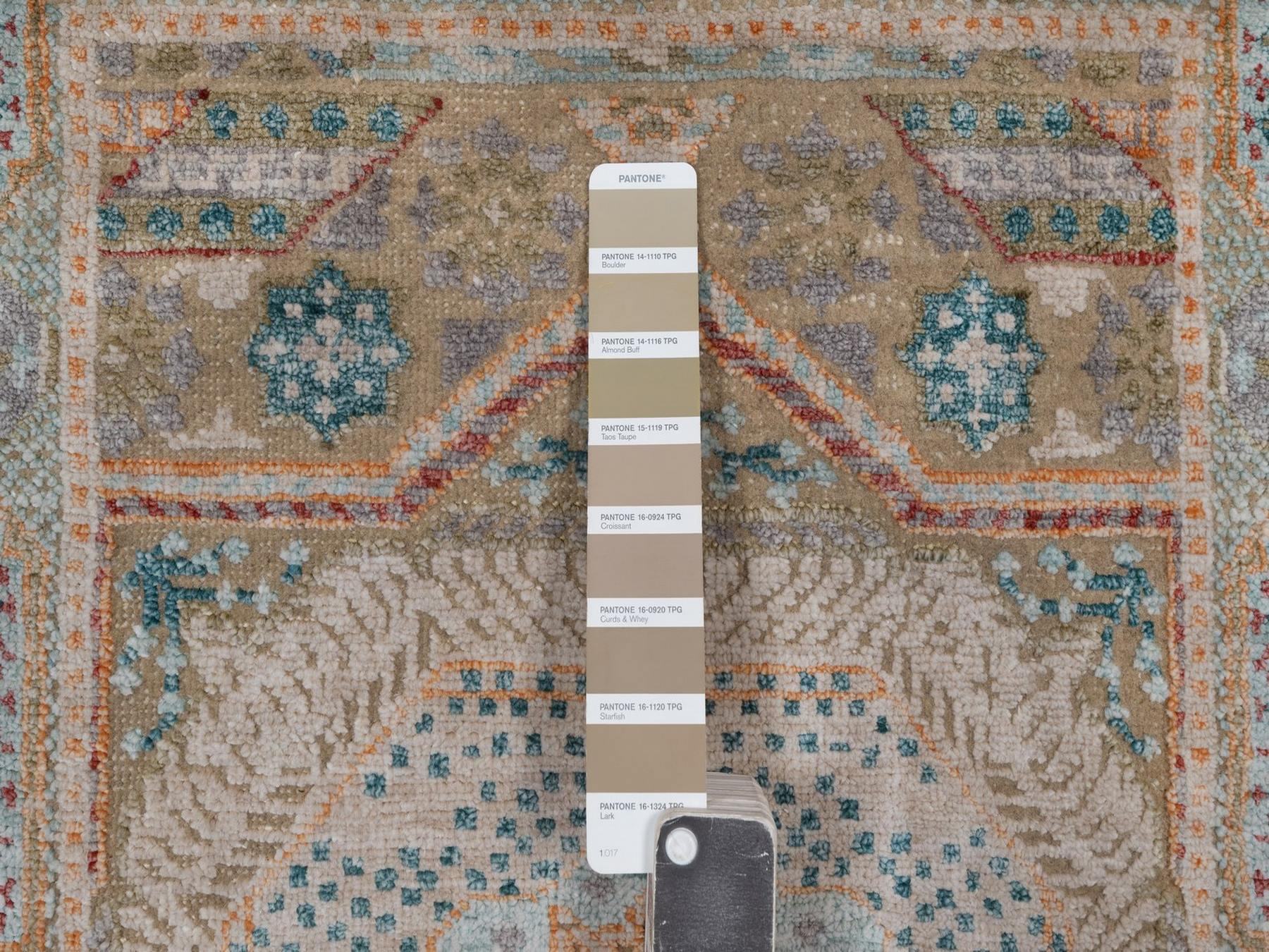 2'x3' Lark Brown, Mamluk Design with Star Medallion, Textured Wool and Silk, Hand Knotted, Sample, Mat, Oriental Rug HR92611 - Image 4
