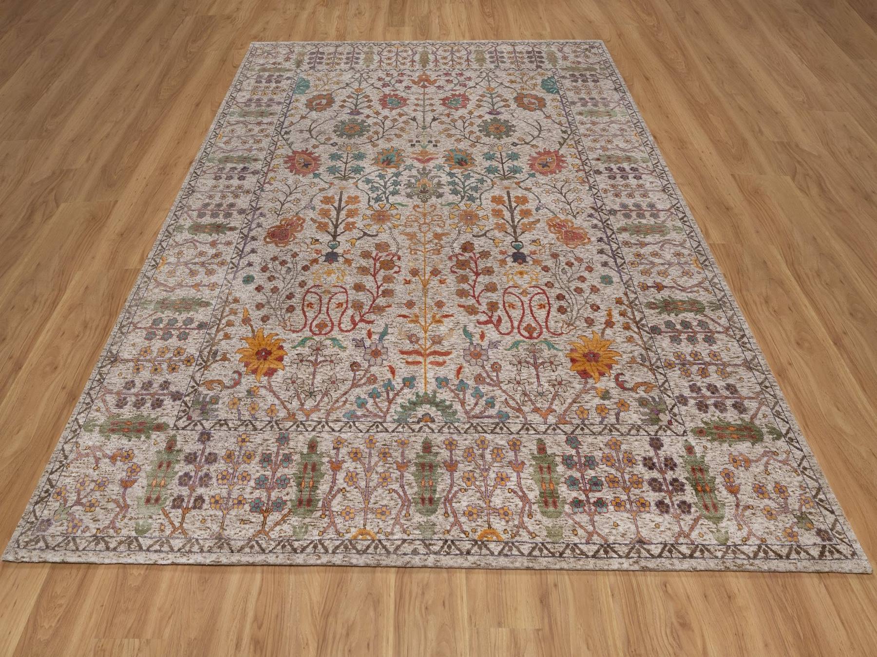 8'x10'2" Swan White, Silk with Textured Wool, Hand Knotted, Directional Vase Design, Oriental Rug HR92615 - Image 2