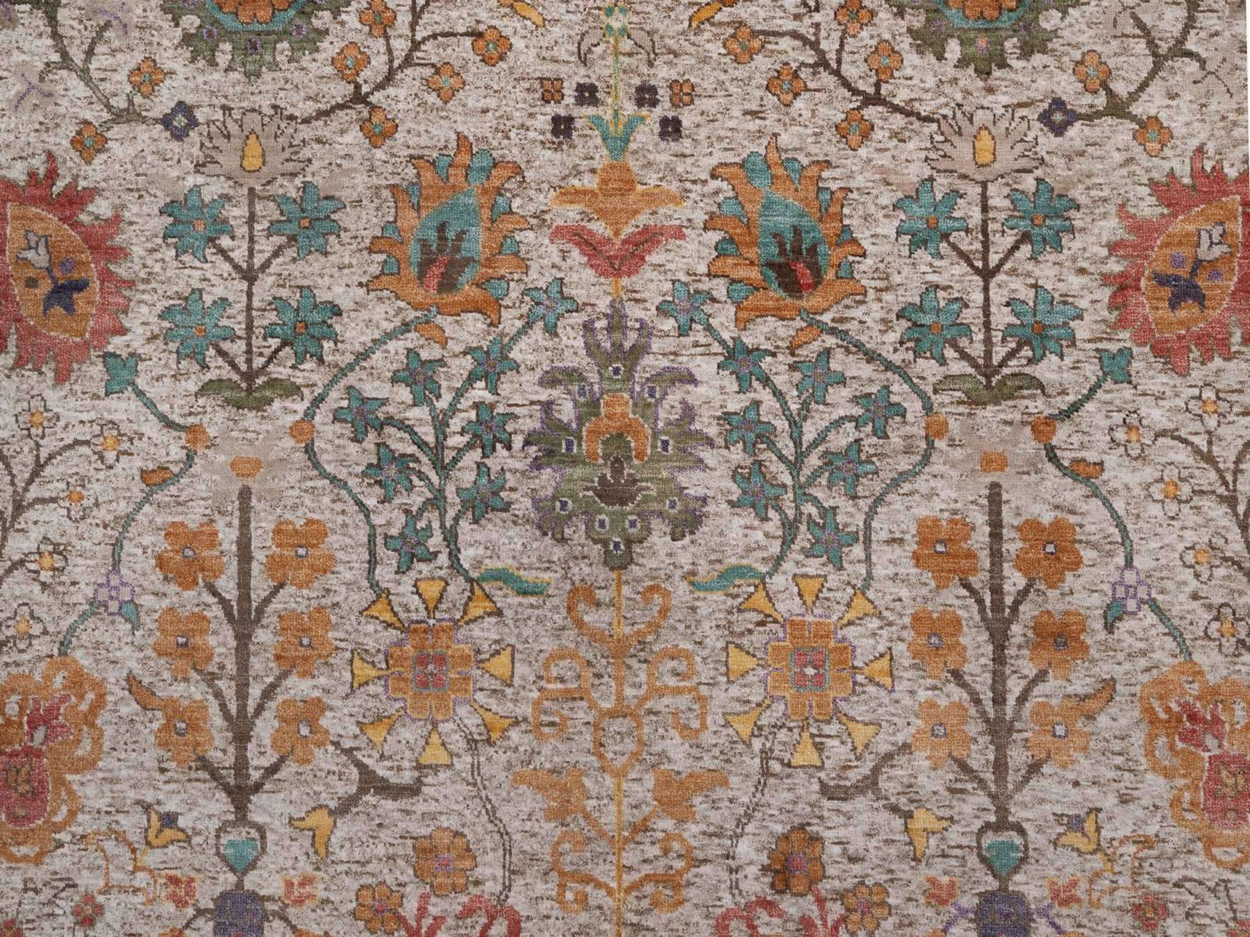 8'x10'2" Swan White, Silk with Textured Wool, Hand Knotted, Directional Vase Design, Oriental Rug HR92615 - Image 8