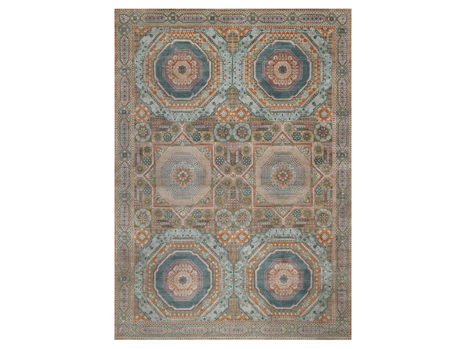 8'9"x12'3" Lark Brown, Mamluk Design with Geometric Medallions, Textured Wool and Silk, Hand Knotted, Oriental Rug HR92616
