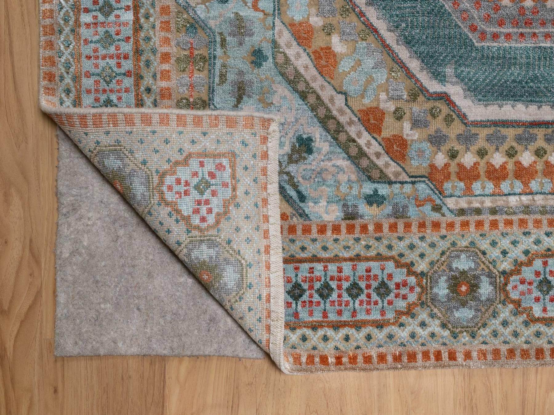 8'9"x12'3" Lark Brown, Mamluk Design with Geometric Medallions, Textured Wool and Silk, Hand Knotted, Oriental Rug HR92616 - Image 4