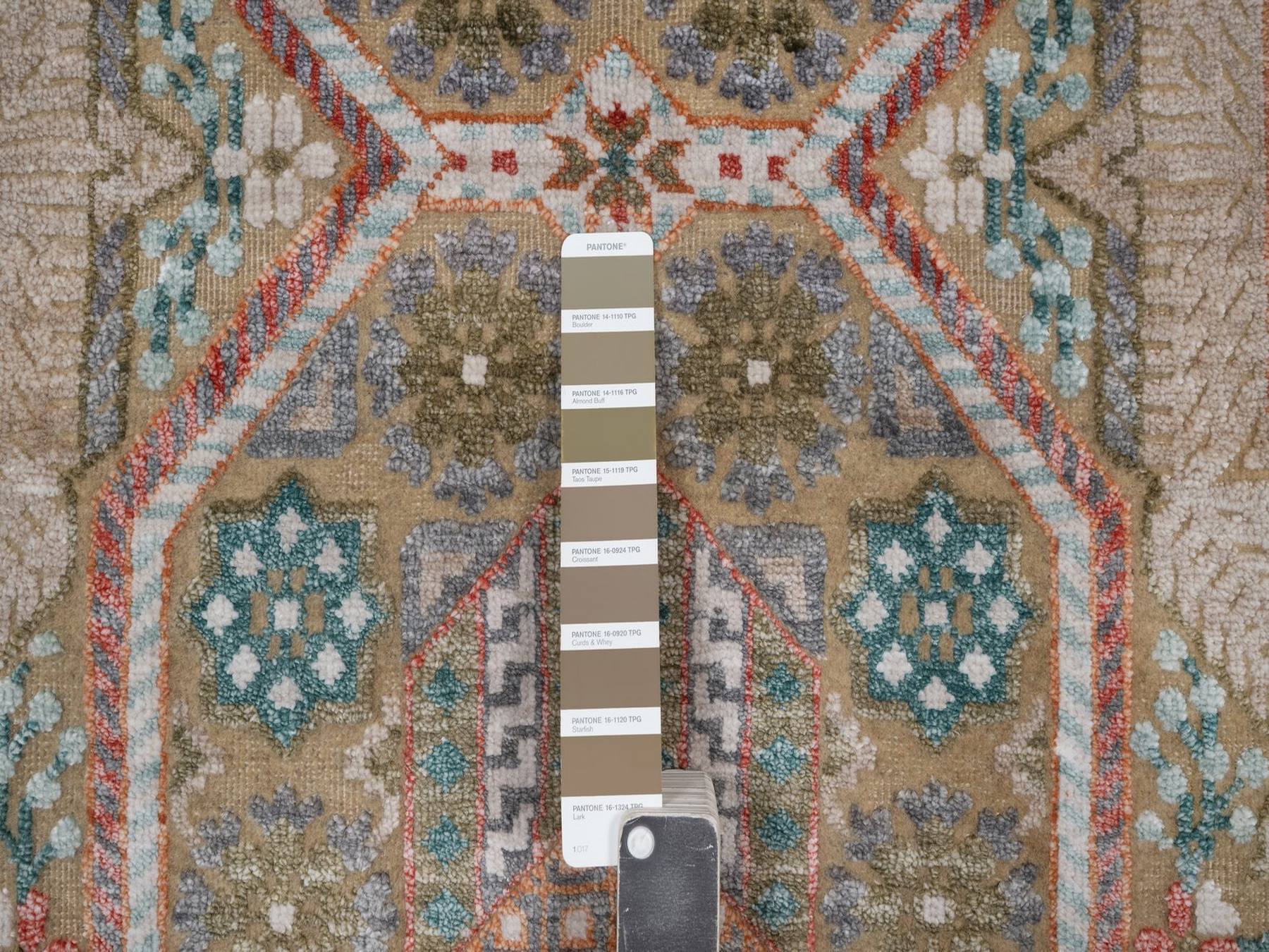8'9"x12'3" Lark Brown, Mamluk Design with Geometric Medallions, Textured Wool and Silk, Hand Knotted, Oriental Rug HR92616 - Image 7